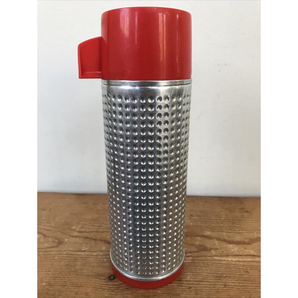 Vintage Aladdin Thermos 71B Dimpled Aluminum Red Top Bullet Thermo King Qt 032B